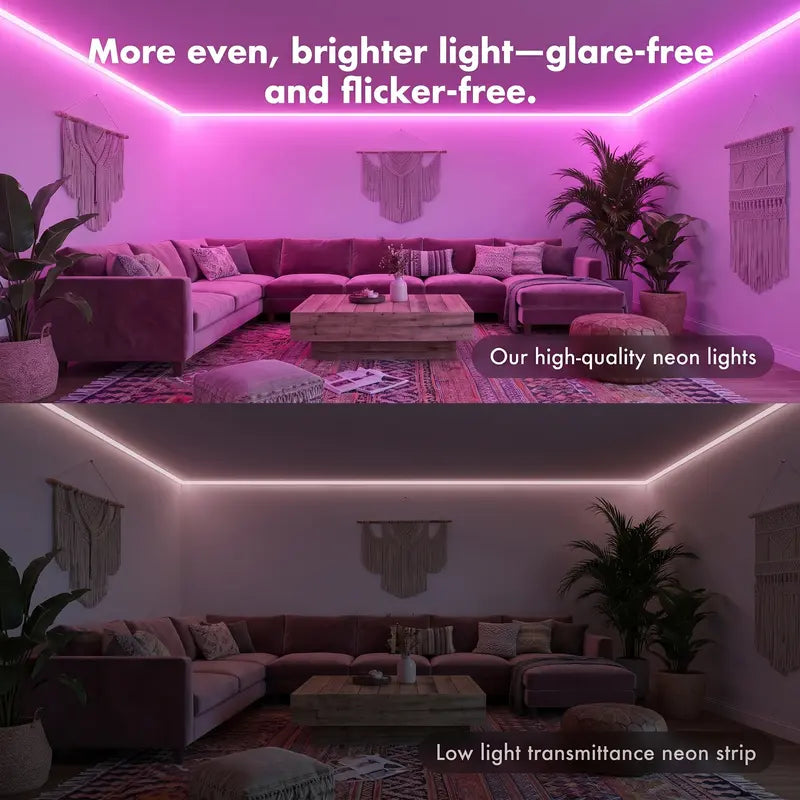 Upgraded RGBIC Smart Neon LED Strip (5M/10M) - Bluetooth APP & Remote Controlled Color-Changing Mood Lights with Music Sync, Self-Adhesive USB Powered, Neon Lights for Bedroom, Gaming Setup Accessories, Led Lights Bedroom