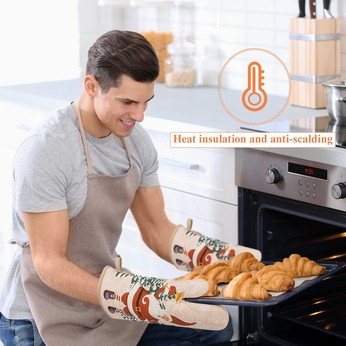 5Pcs Christmas Oven Mitts and Pot Holders Sets, Heat Resistant Oven Gloves, Christmas Kitchen Decor for Kitchen Cooking Baking Grill Baking BBQ and Accessories