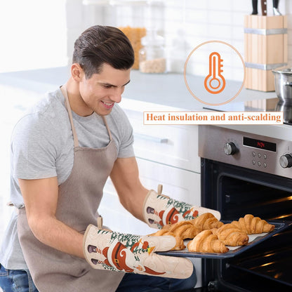 5Pcs Christmas Oven Mitts and Pot Holders Sets, Heat Resistant Oven Gloves, Christmas Kitchen Decor for Kitchen Cooking Baking Grill Baking BBQ and Accessories