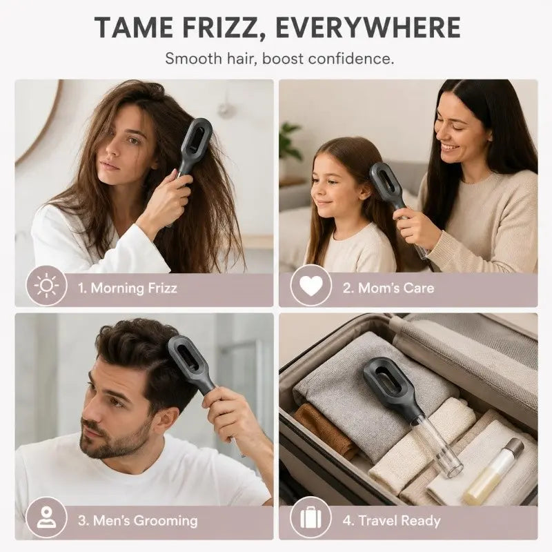 2 in 1 Scalp Massage Air Cushion Comb Built in Spray Bottle, 50Ml Water Storage Compartment, Manual Spray Comb, Hair Styling Tools, Anti-Frizzy Open-Knot Comb for Wet Dry Hair, Suitable for Curly, Wavy and Straight Hair, Anti-Knot Hairbrush Comb