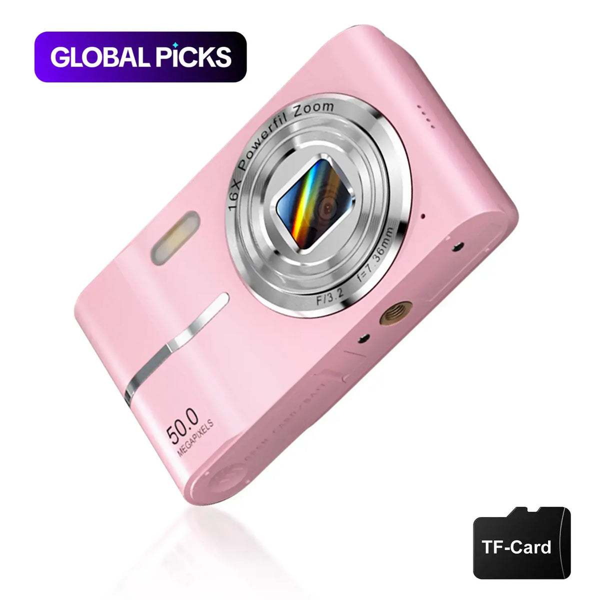FHD 1080P Digital Camera with SD Card, 16X Digital Zoom Camera, Compact Portable Mini Camera for Teenagers Students Boys Girls, Point and Shoot Camera for Gifts, Tech Gadgets, Gift, Including Chargeable Battery, No Adapter