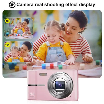 FHD 1080P Digital Camera with SD Card, 16X Digital Zoom Camera, Compact Portable Mini Camera for Teenagers Students Boys Girls, Point and Shoot Camera for Gifts, Tech Gadgets, Gift, Including Chargeable Battery, No Adapter
