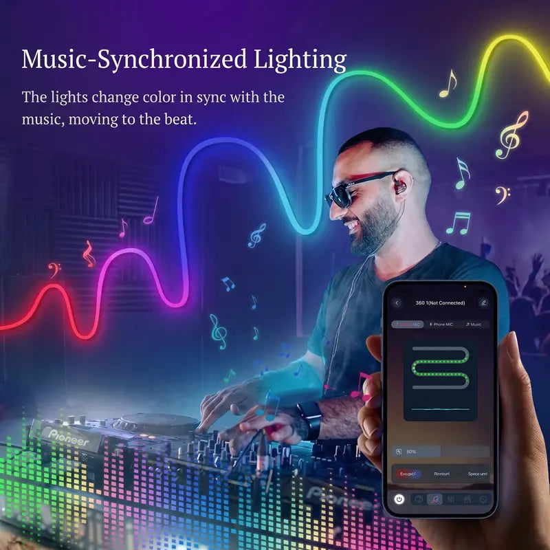 Upgraded RGBIC Smart Neon LED Strip (5M/10M) - Bluetooth APP & Remote Controlled Color-Changing Mood Lights with Music Sync, Self-Adhesive USB Powered, Neon Lights for Bedroom, Gaming Setup Accessories, Led Lights Bedroom