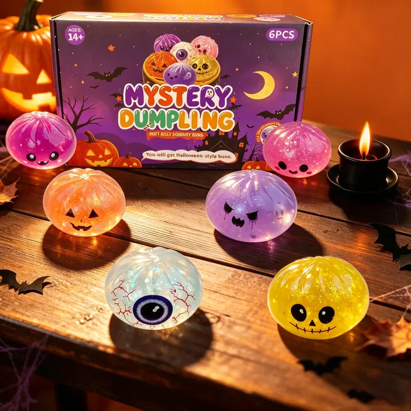 Halloween Cute Scary Ghost Maruko Mochi Squishy Toy Set - Soft Stretchy Squeeze Stress Relief Fidgets, Mini Portable Kids Sensory Item, Party Treat Bag Filler & Unique Gift