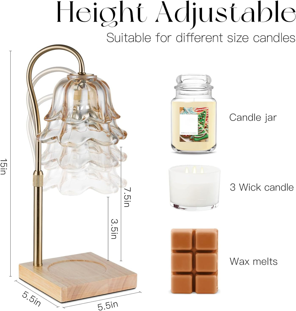 Candle Warmer Lamp with Timer, Gold Flower Glass Shade
