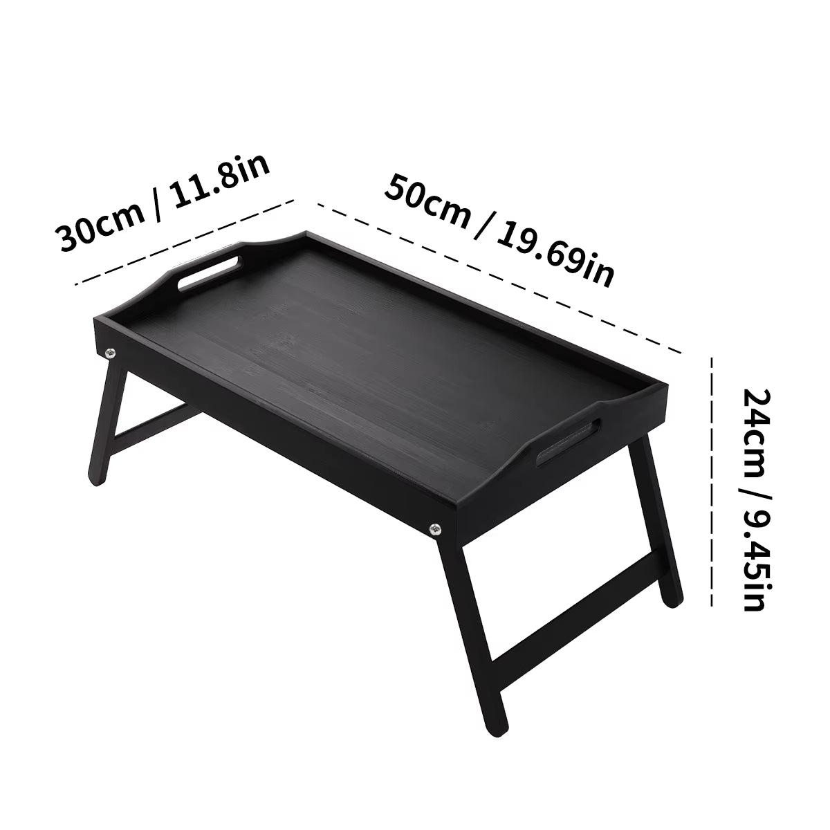 Foldable Bamboo Breakfast Tray with Handles - Ideal for Bed, Sofa or TV - Laptop, Snack and Meal Tray (Black/White)