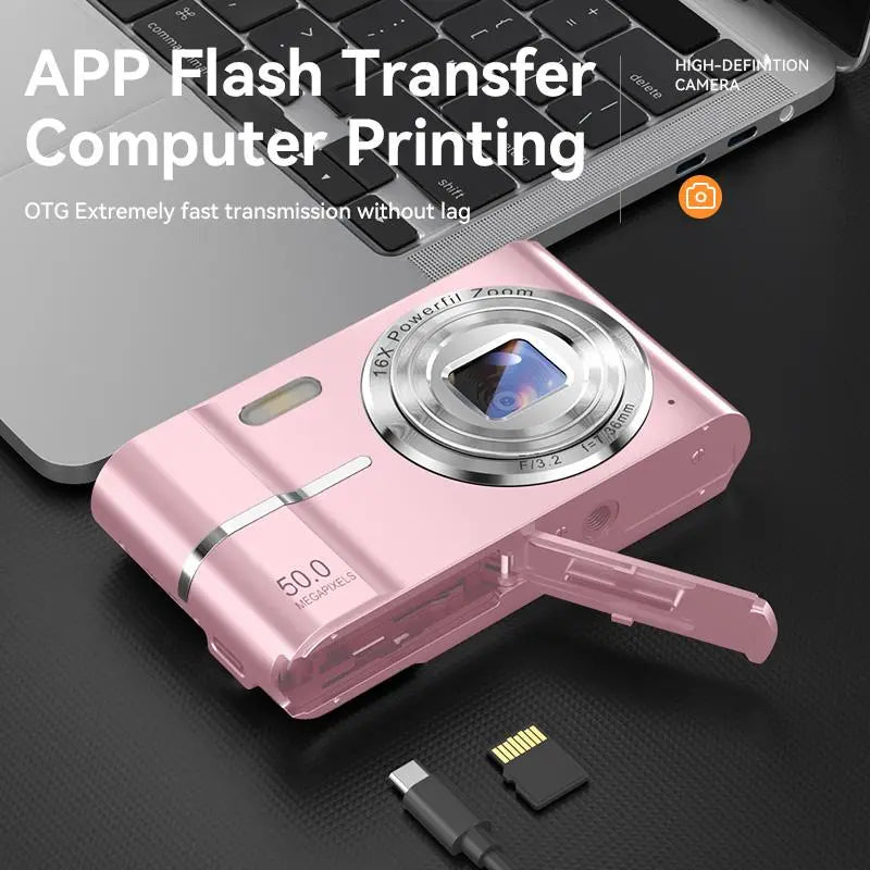 FHD 1080P Digital Camera with SD Card, 16X Digital Zoom Camera, Compact Portable Mini Camera for Teenagers Students Boys Girls, Point and Shoot Camera for Gifts, Tech Gadgets, Gift, Including Chargeable Battery, No Adapter