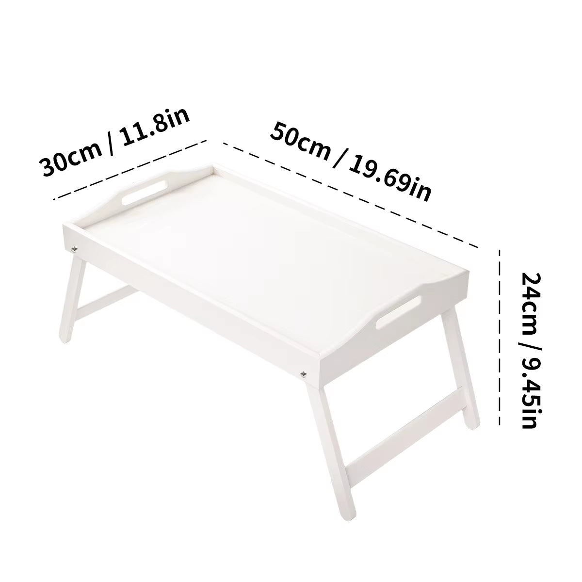 Foldable Bamboo Breakfast Tray with Handles - Ideal for Bed, Sofa or TV - Laptop, Snack and Meal Tray (Black/White)