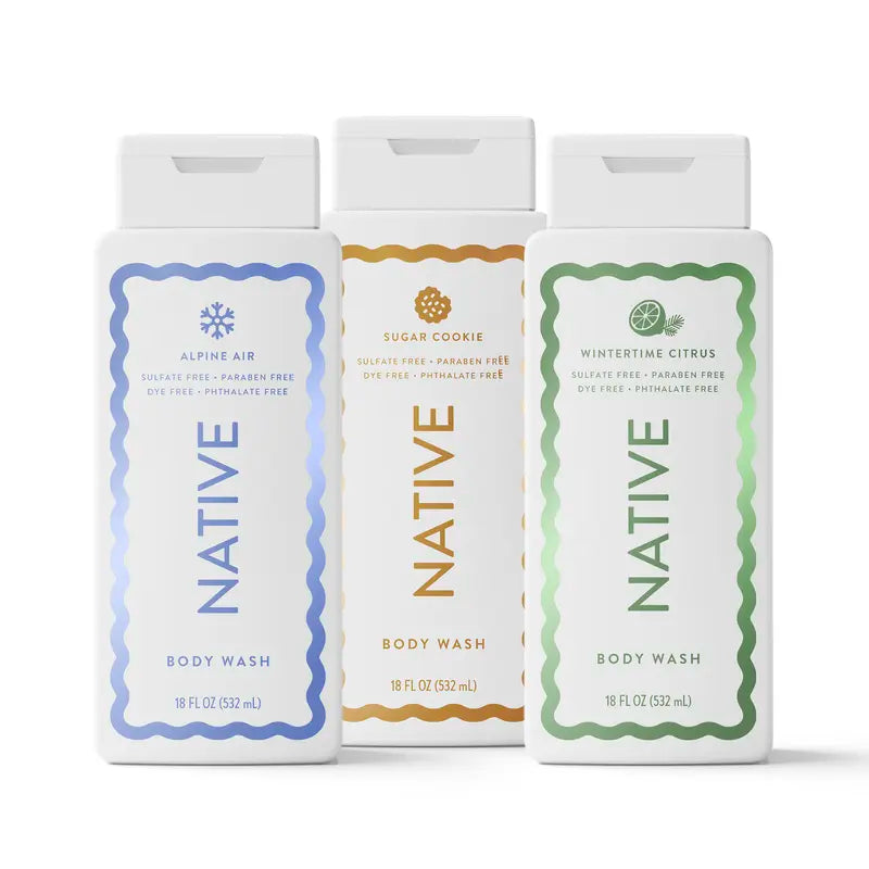 NATIVE Body Wash Discovery Trio – 3-Pack, 18 Oz, Sulfate-Free, Paraben-Free, Dye-Free, Rich Lather, Gentle Cleanse, 24HR Freshness