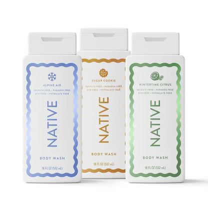 NATIVE Body Wash Discovery Trio – 3-Pack, 18 Oz, Sulfate-Free, Paraben-Free, Dye-Free, Rich Lather, Gentle Cleanse, 24HR Freshness