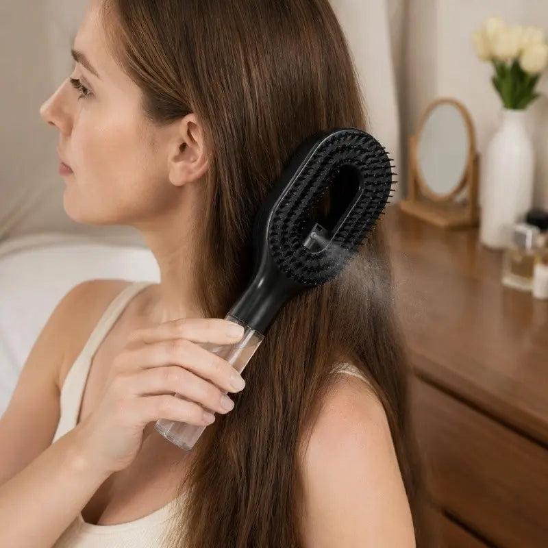 2 in 1 Scalp Massage Air Cushion Comb Built in Spray Bottle, 50Ml Water Storage Compartment, Manual Spray Comb, Hair Styling Tools, Anti-Frizzy Open-Knot Comb for Wet Dry Hair, Suitable for Curly, Wavy and Straight Hair, Anti-Knot Hairbrush Comb