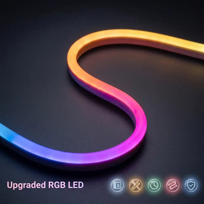 Upgraded RGBIC Smart Neon LED Strip (5M/10M) - Bluetooth APP & Remote Controlled Color-Changing Mood Lights with Music Sync, Self-Adhesive USB Powered, Neon Lights for Bedroom, Gaming Setup Accessories, Led Lights Bedroom