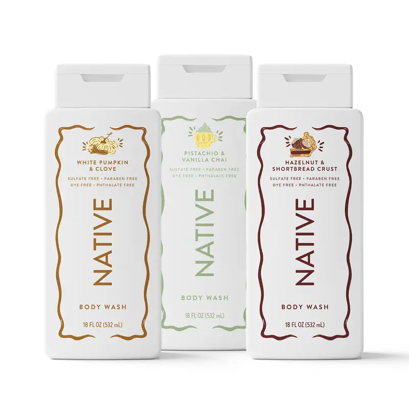 NATIVE Body Wash Discovery Trio – 3-Pack, 18 Oz, Sulfate-Free, Paraben-Free, Dye-Free, Rich Lather, Gentle Cleanse, 24HR Freshness