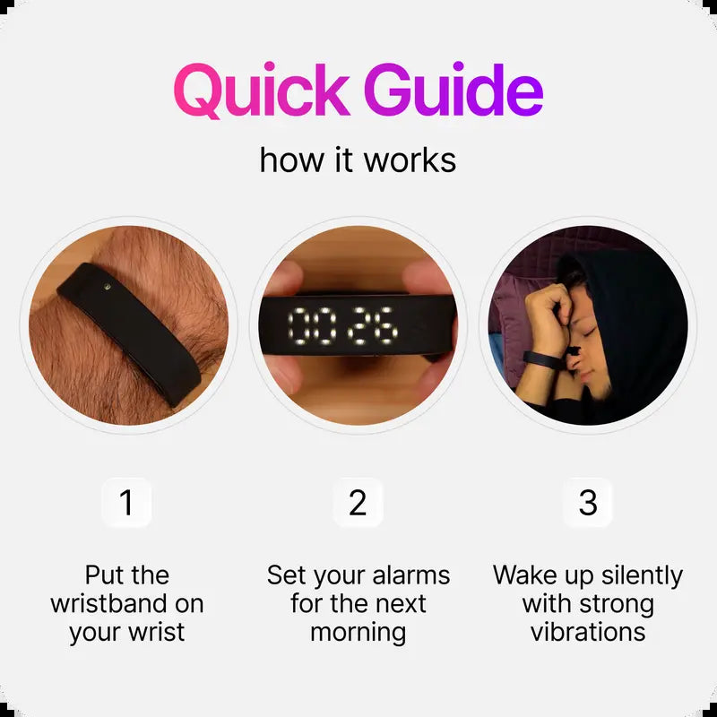 Onyx Silent Vibration Wrist-Worn Device - Portable Alarm Clock for Heavy Sleepers, Partner-Disturbance-Free, 2 Intensity Levels, up to 3 Alarms, 14+ Day Rechargeable Battery, Portable Alarm Clocks