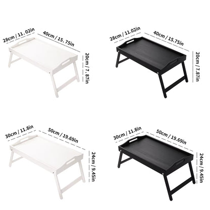 Foldable Bamboo Breakfast Tray with Handles - Ideal for Bed, Sofa or TV - Laptop, Snack and Meal Tray (Black/White)