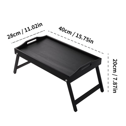 Foldable Bamboo Breakfast Tray with Handles - Ideal for Bed, Sofa or TV - Laptop, Snack and Meal Tray (Black/White)