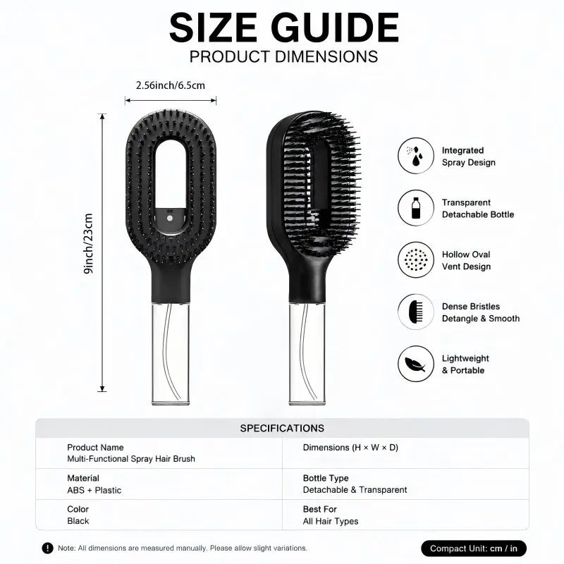 2 in 1 Scalp Massage Air Cushion Comb Built in Spray Bottle, 50Ml Water Storage Compartment, Manual Spray Comb, Hair Styling Tools, Anti-Frizzy Open-Knot Comb for Wet Dry Hair, Suitable for Curly, Wavy and Straight Hair, Anti-Knot Hairbrush Comb