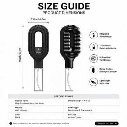 2 in 1 Scalp Massage Air Cushion Comb Built in Spray Bottle, 50Ml Water Storage Compartment, Manual Spray Comb, Hair Styling Tools, Anti-Frizzy Open-Knot Comb for Wet Dry Hair, Suitable for Curly, Wavy and Straight Hair, Anti-Knot Hairbrush Comb