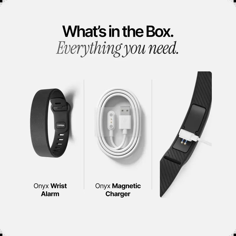 Onyx Silent Vibration Wrist-Worn Device - Portable Alarm Clock for Heavy Sleepers, Partner-Disturbance-Free, 2 Intensity Levels, up to 3 Alarms, 14+ Day Rechargeable Battery, Portable Alarm Clocks