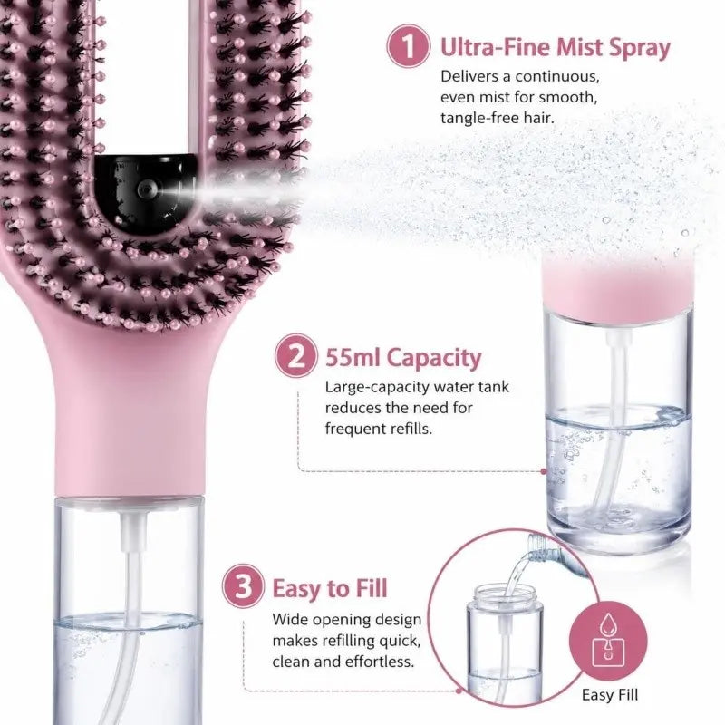 2 in 1 Scalp Massage Air Cushion Comb Built in Spray Bottle, 50Ml Water Storage Compartment, Manual Spray Comb, Hair Styling Tools, Anti-Frizzy Open-Knot Comb for Wet Dry Hair, Suitable for Curly, Wavy and Straight Hair, Anti-Knot Hairbrush Comb