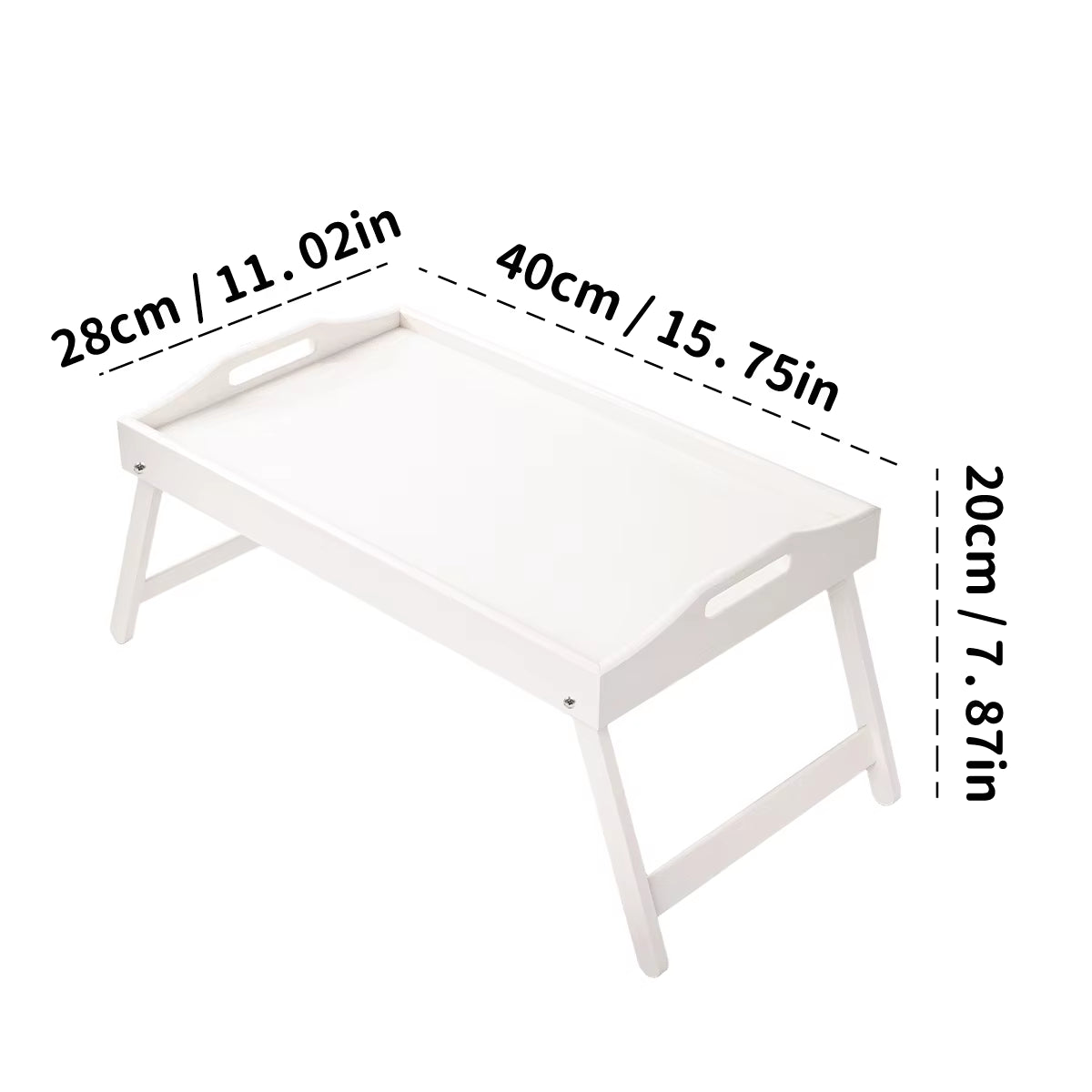 Foldable Bamboo Breakfast Tray with Handles - Ideal for Bed, Sofa or TV - Laptop, Snack and Meal Tray (Black/White)