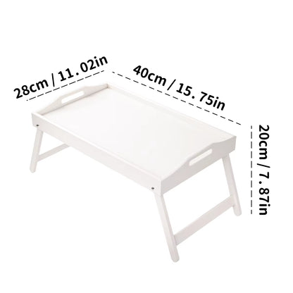 Foldable Bamboo Breakfast Tray with Handles - Ideal for Bed, Sofa or TV - Laptop, Snack and Meal Tray (Black/White)