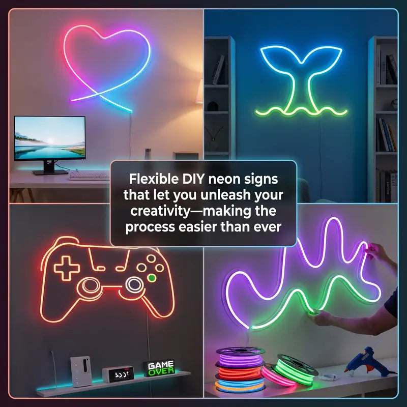 Upgraded RGBIC Smart Neon LED Strip (5M/10M) - Bluetooth APP & Remote Controlled Color-Changing Mood Lights with Music Sync, Self-Adhesive USB Powered, Neon Lights for Bedroom, Gaming Setup Accessories, Led Lights Bedroom