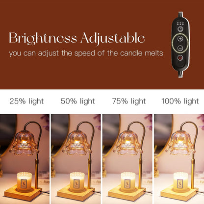 Candle Warmer Lamp with Timer, Gold Flower Glass Shade