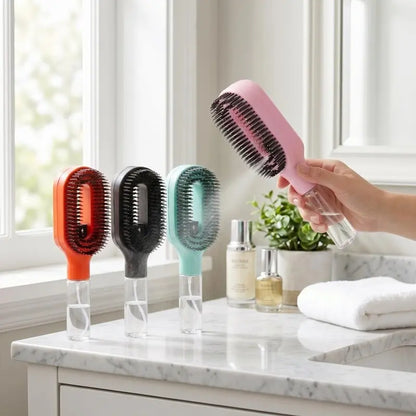 2 in 1 Scalp Massage Air Cushion Comb Built in Spray Bottle, 50Ml Water Storage Compartment, Manual Spray Comb, Hair Styling Tools, Anti-Frizzy Open-Knot Comb for Wet Dry Hair, Suitable for Curly, Wavy and Straight Hair, Anti-Knot Hairbrush Comb