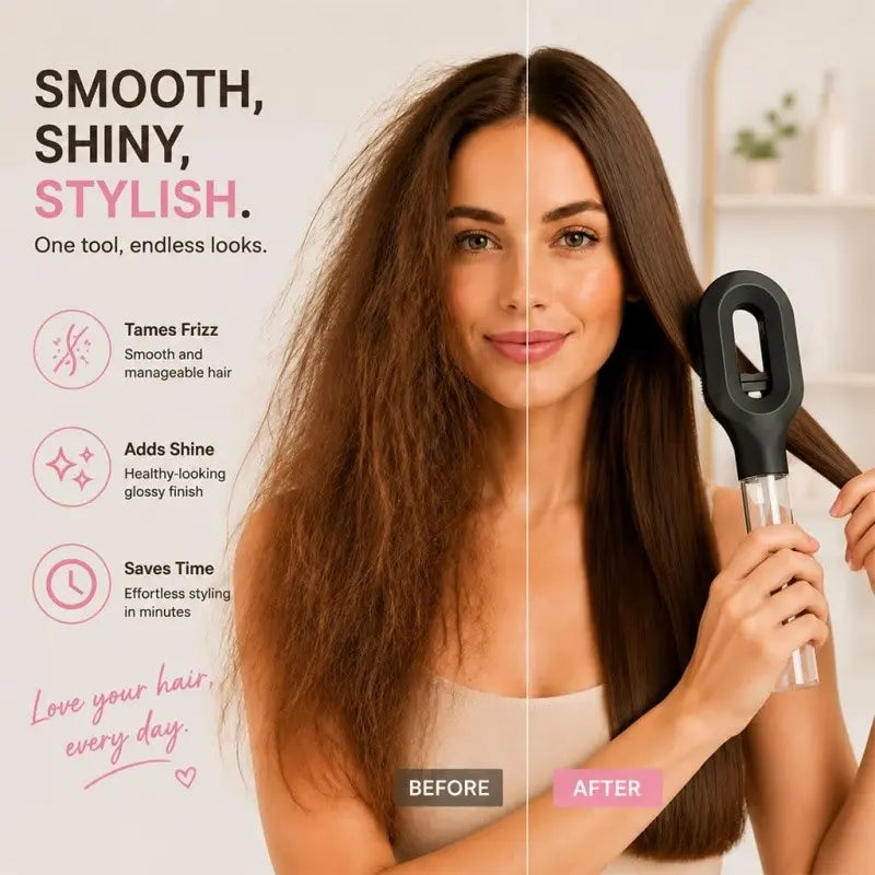 2 in 1 Scalp Massage Air Cushion Comb Built in Spray Bottle, 50Ml Water Storage Compartment, Manual Spray Comb, Hair Styling Tools, Anti-Frizzy Open-Knot Comb for Wet Dry Hair, Suitable for Curly, Wavy and Straight Hair, Anti-Knot Hairbrush Comb