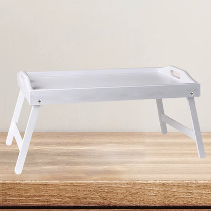 Foldable Bamboo Breakfast Tray with Handles - Ideal for Bed, Sofa or TV - Laptop, Snack and Meal Tray (Black/White)