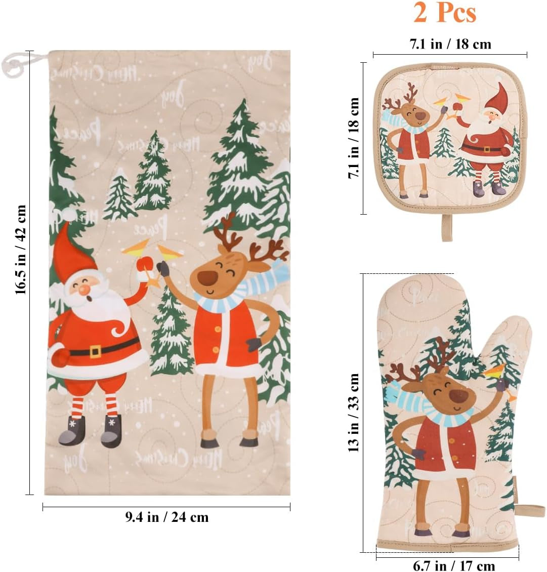 5Pcs Christmas Oven Mitts and Pot Holders Sets, Heat Resistant Oven Gloves, Christmas Kitchen Decor for Kitchen Cooking Baking Grill Baking BBQ and Accessories