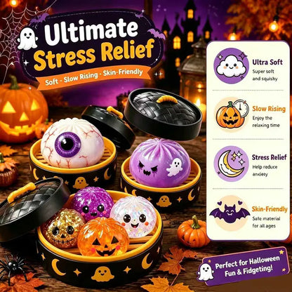 Halloween Cute Scary Ghost Maruko Mochi Squishy Toy Set - Soft Stretchy Squeeze Stress Relief Fidgets, Mini Portable Kids Sensory Item, Party Treat Bag Filler & Unique Gift