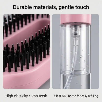 2 in 1 Scalp Massage Air Cushion Comb Built in Spray Bottle, 50Ml Water Storage Compartment, Manual Spray Comb, Hair Styling Tools, Anti-Frizzy Open-Knot Comb for Wet Dry Hair, Suitable for Curly, Wavy and Straight Hair, Anti-Knot Hairbrush Comb